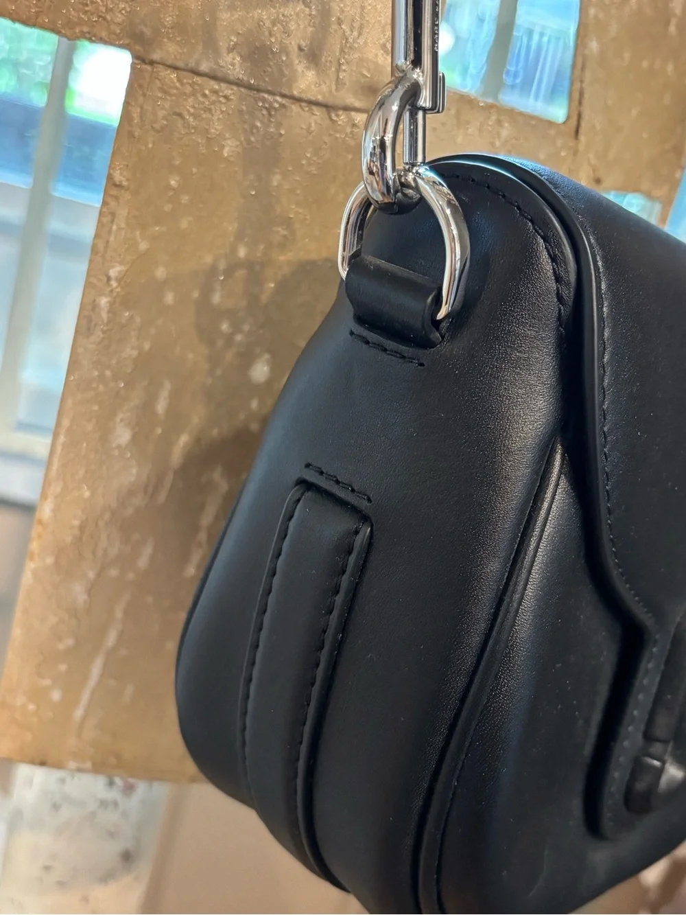 Marc Jacobs Black Leather Crossbody Saddle Bag with Silver Hardware